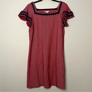 CHARTER CLUB Nautical Picnic Striped Seersucker Embroidered Ruffle Mini Dress